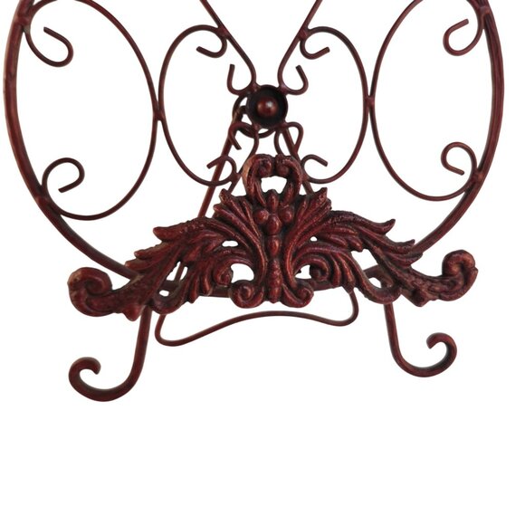 Red Scrolled Metal Decorative Plate Stand Holder Red Cast Iron Home Kitchen Art - Picture 12 of 15